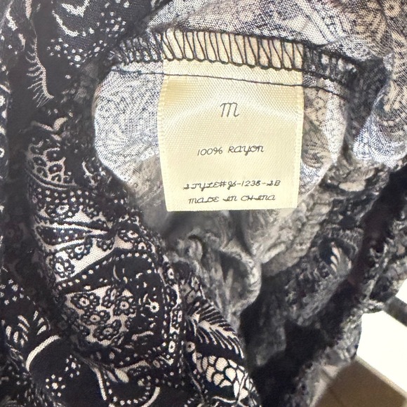 Harper Paisley Jumpsuit Navy White Wide Leg Strapless Halter Rayon - Picture 7 of 9